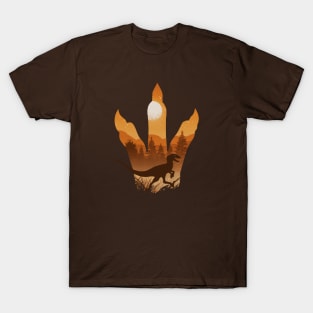 Dinosaur Silhouette Velociraptor Night • Brown T-Shirt